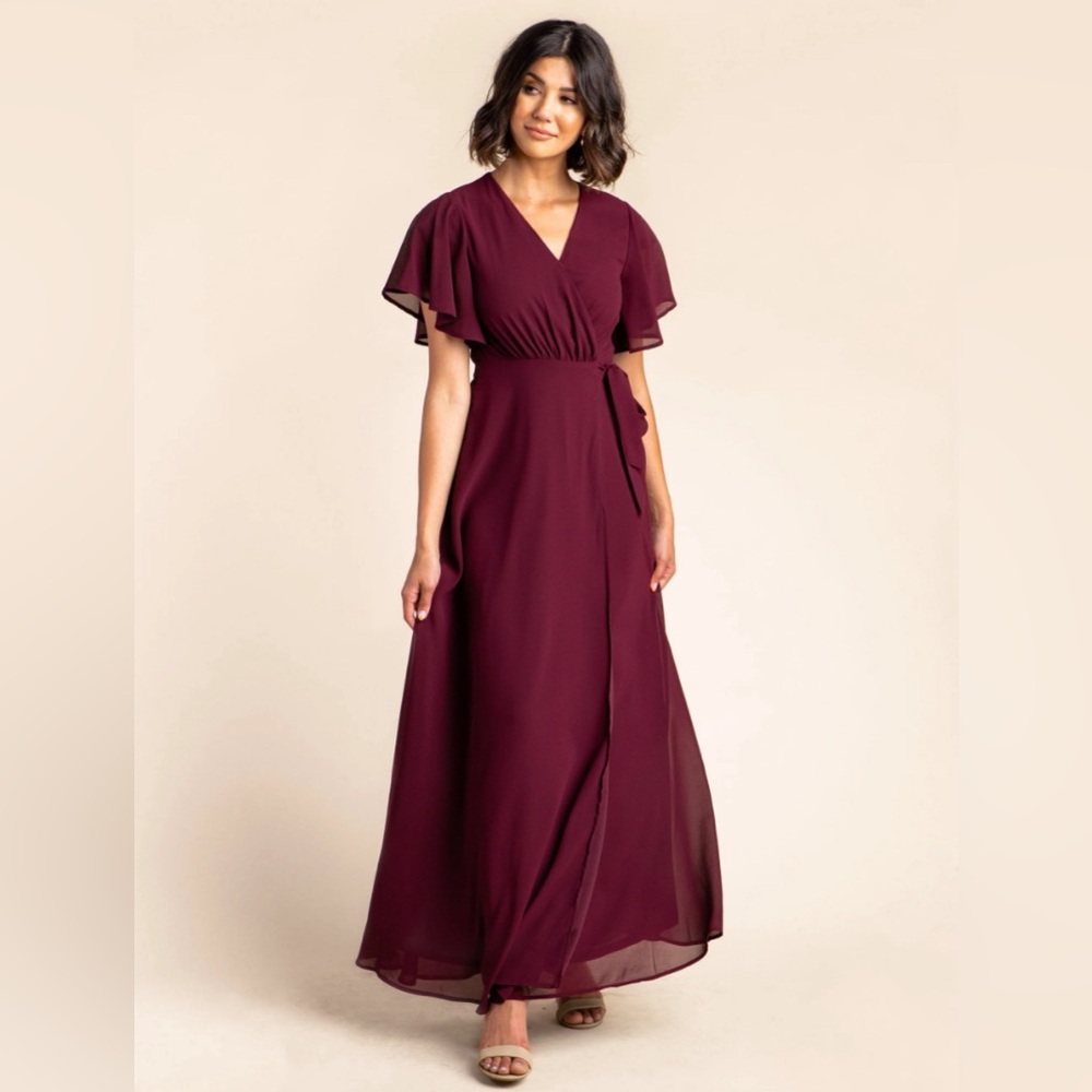Burgundy Wrap Bridesmaid Maxi Dress Size XL